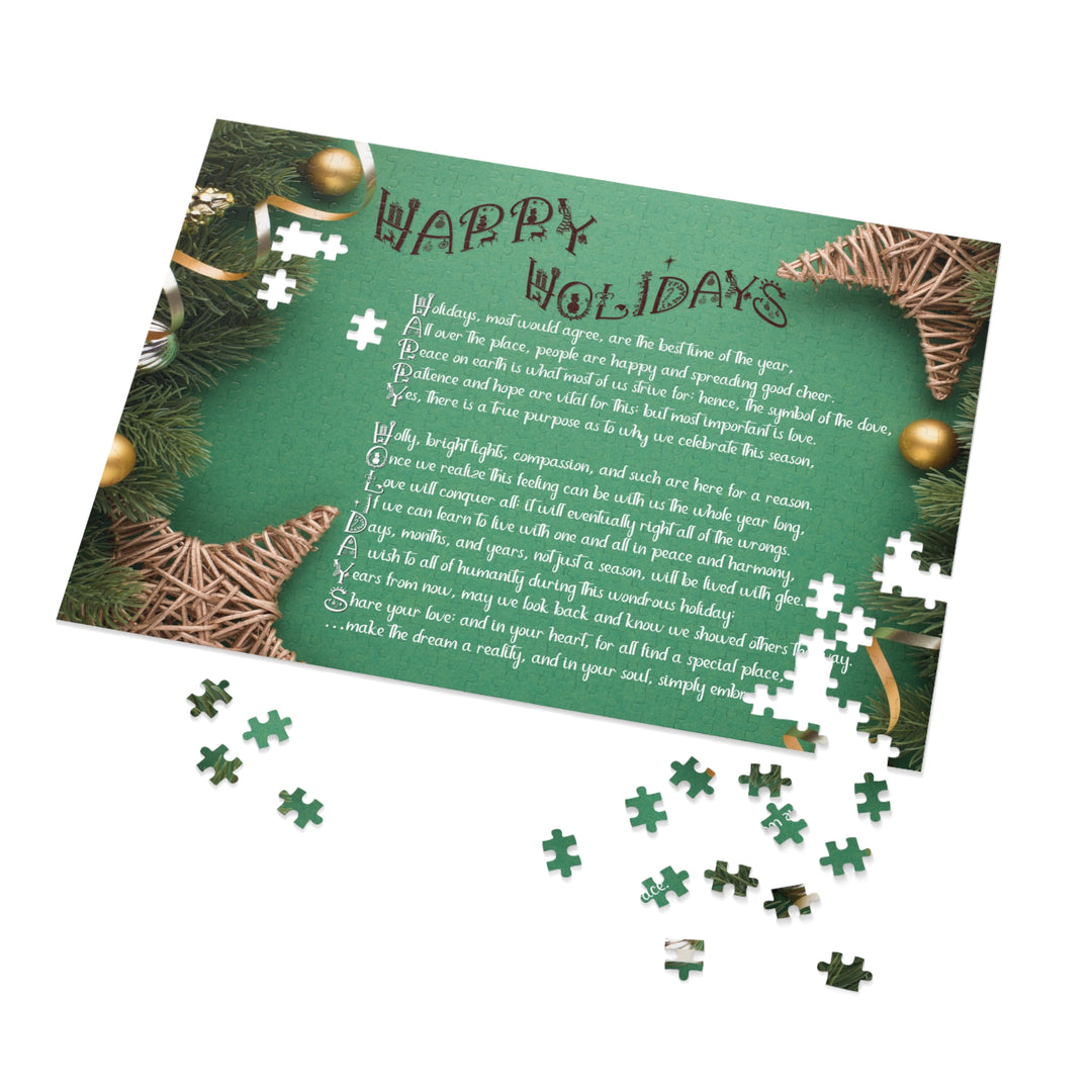 Happy Holidays Acrostic Poem Puzzle - Green Boho - Tin Box