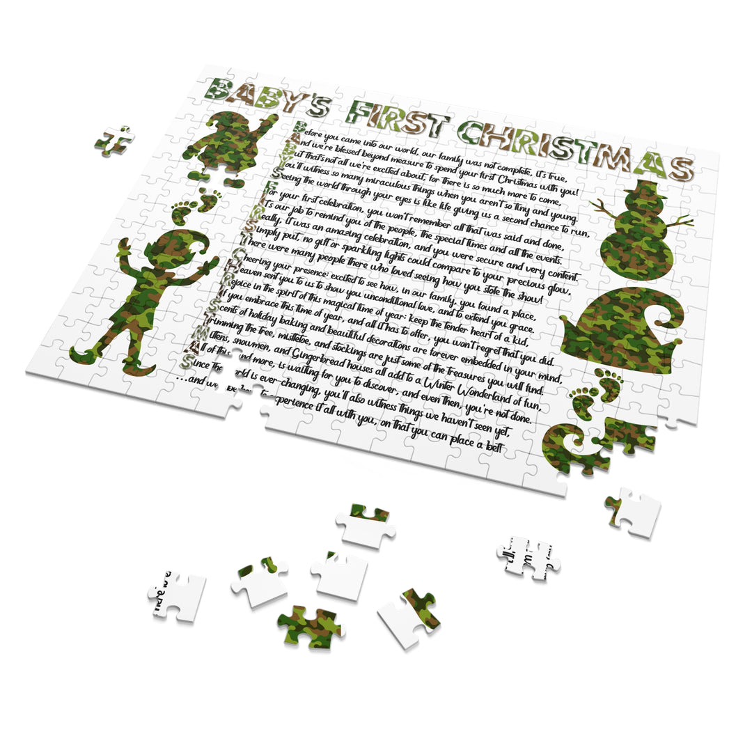 Baby's First Christmas Acrostic Poem Jigsaw Puzzle - Camo - Tin Box