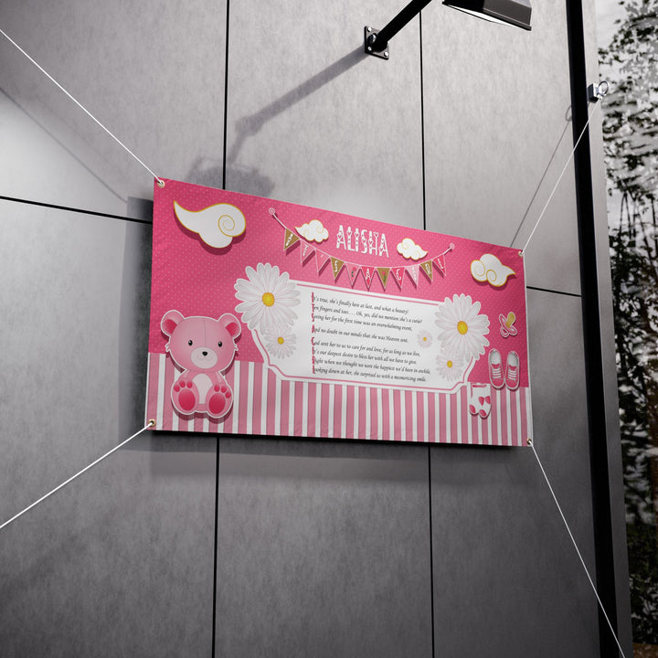 FIX SIZES! It's a Girl Poem Vinyl Banner - Pink Stripes - Personalized