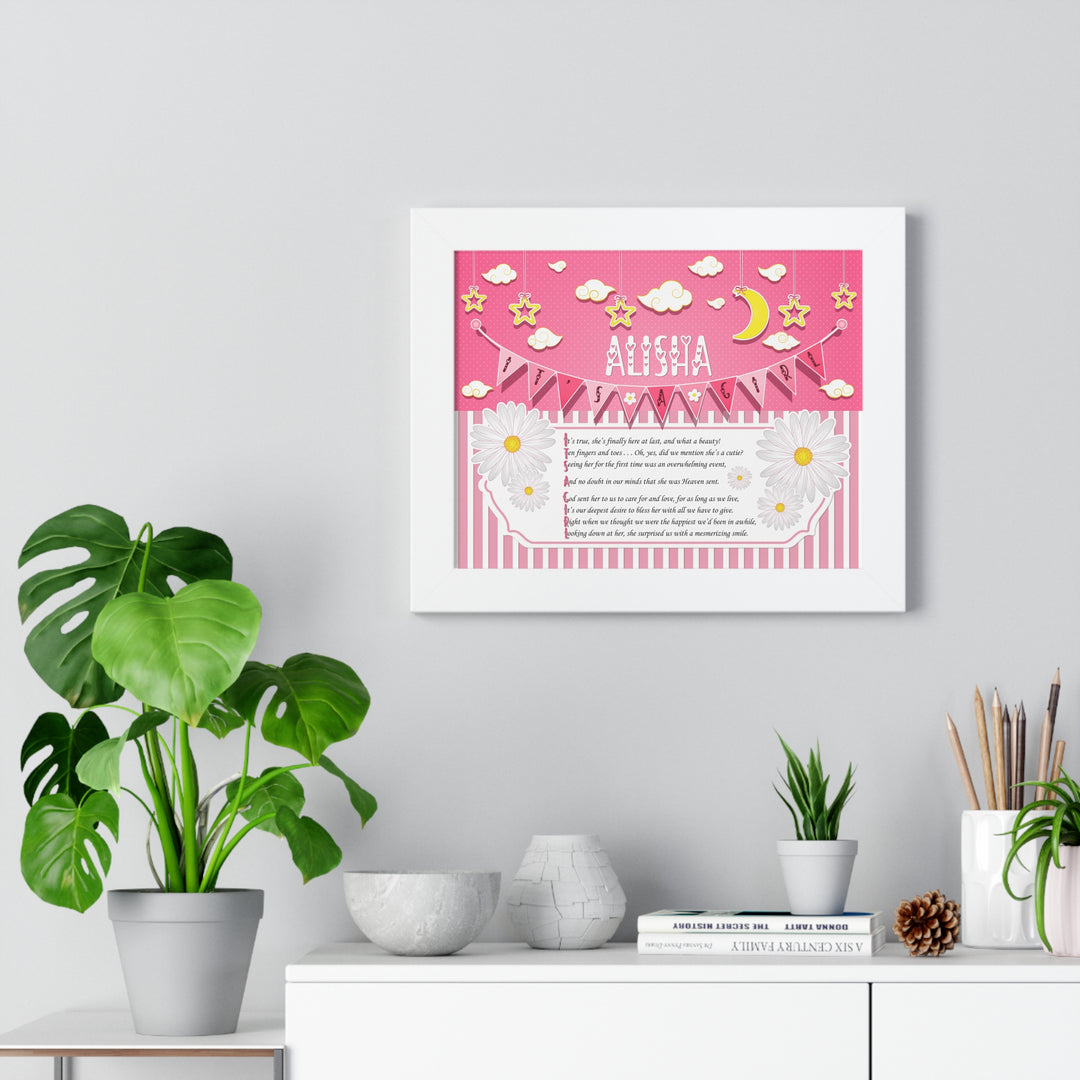 Baby Steps Framed Print Collection - Pink Stripes - "It's a Girl" Personalized
