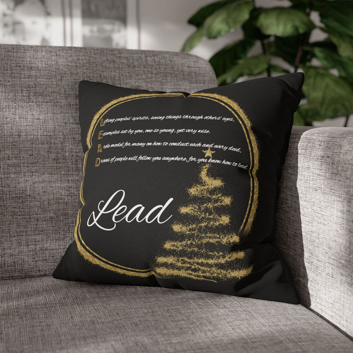 "Lead" Acrostic Poem Pillow Cover from "Learn, Lead, Believe" Collection - Black