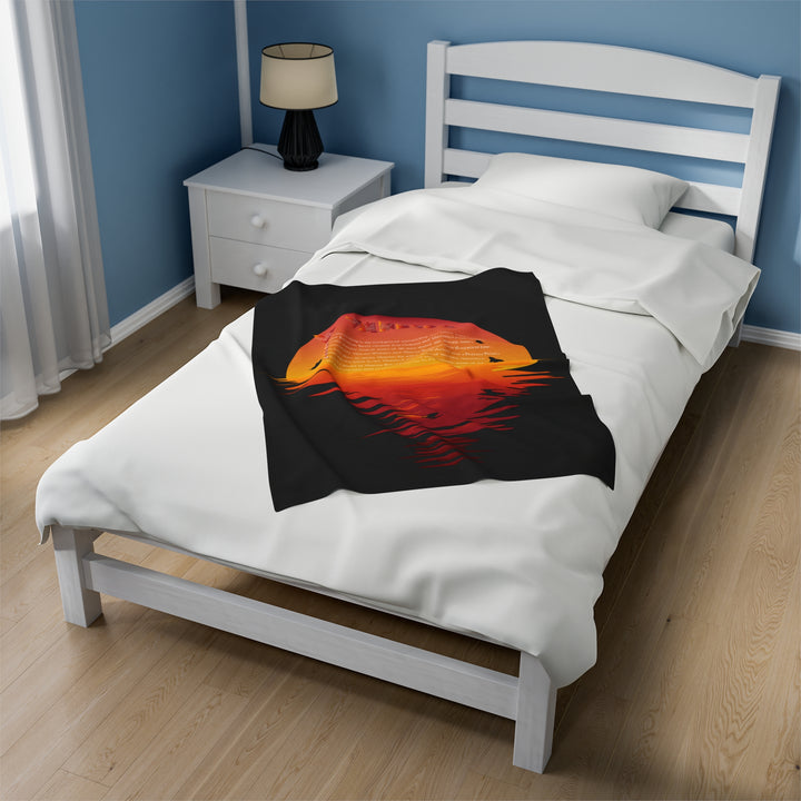 Namesakes Acrostic Poem on Black Velveteen Plush Blanket with Sunset Reflection