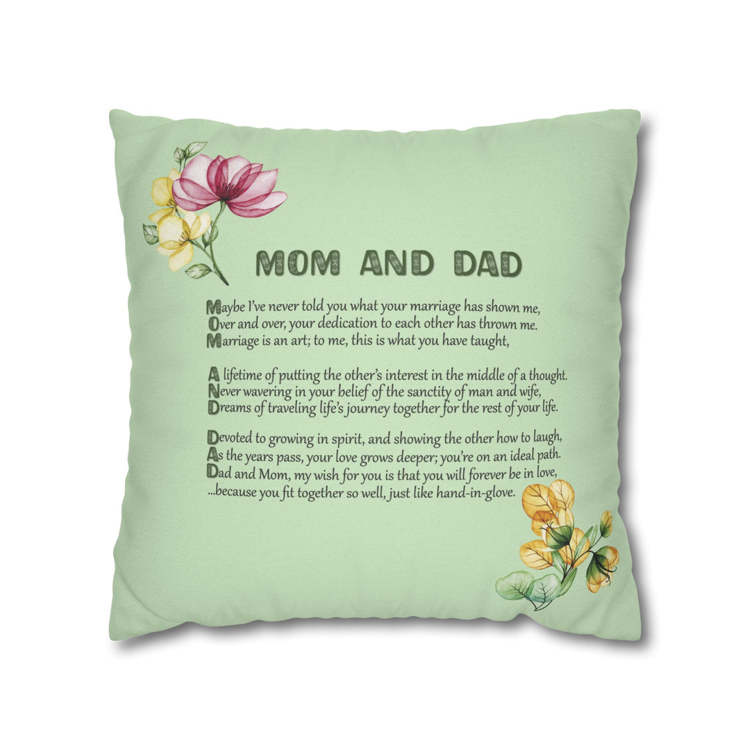 Mom and Dad Acrostic Poem Pillow Cover - Mint Color