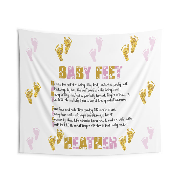 "Baby Feet" Acrostic Poem Baby Shower Backdrop - Pink and Gold - Personalized