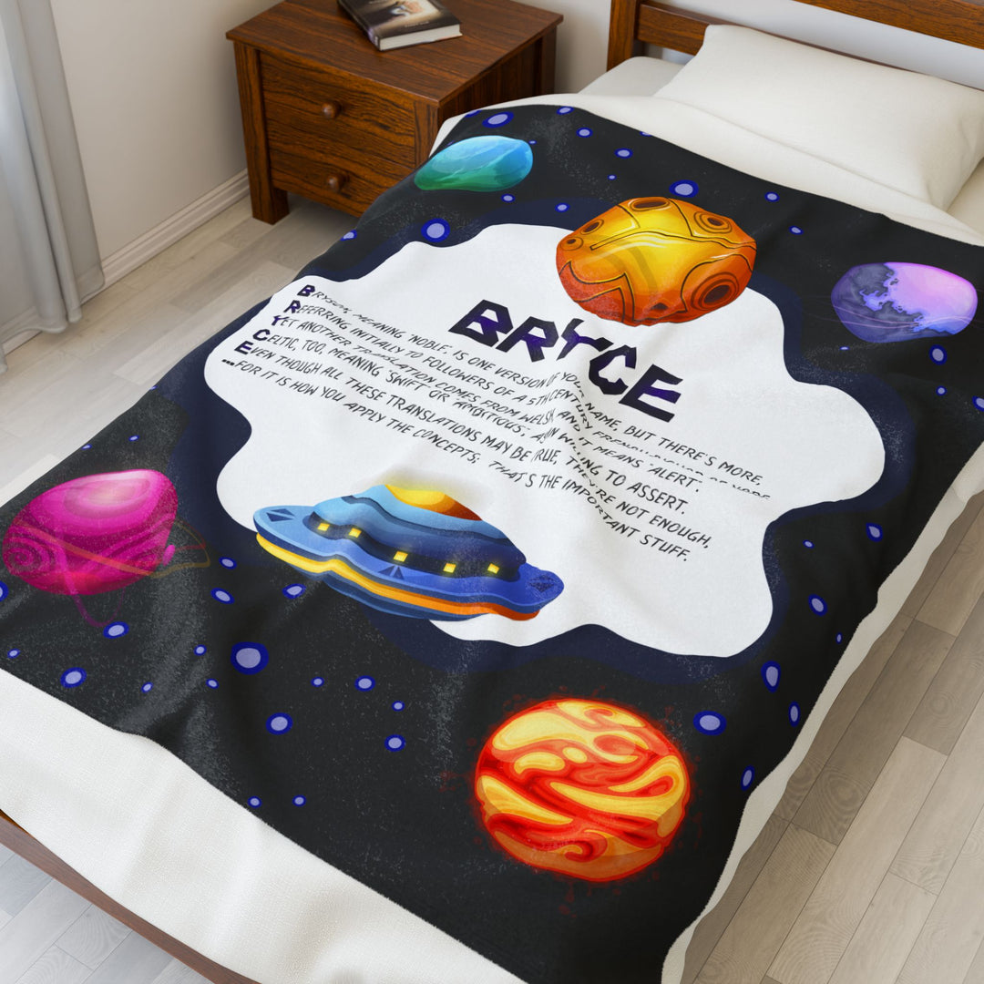 Namesakes Acrostic Poem Velveteen Plush Blanket - Space Design