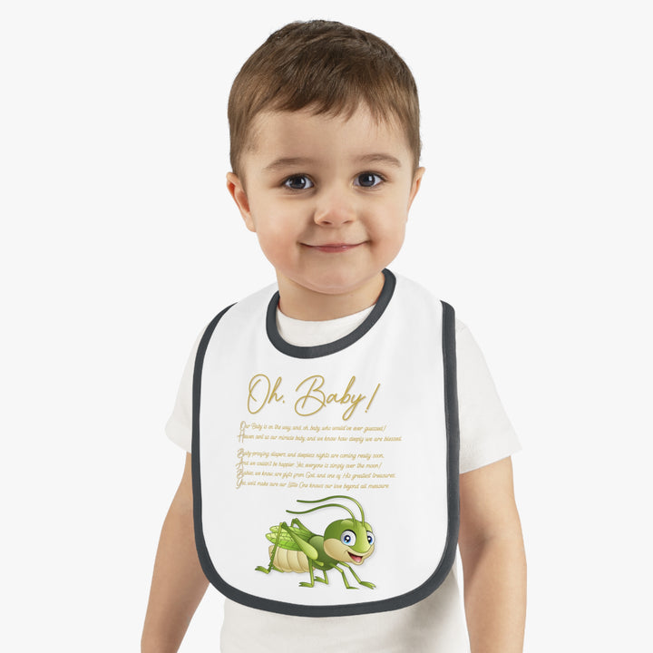 "Oh, Baby!" Acrostic Poem Contrast Trim Jersey Bib -Grasshopper