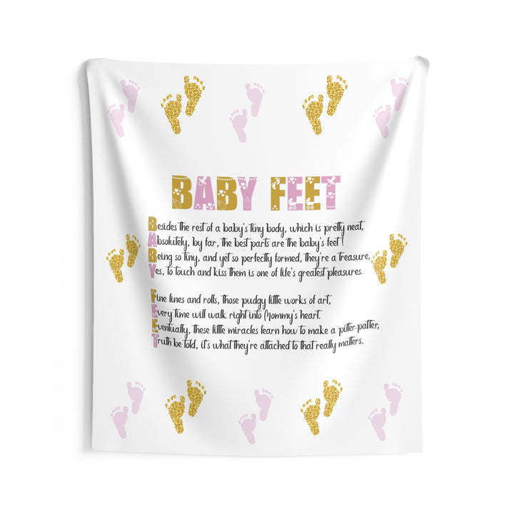 "Baby Feet" Acrostic Poem Baby Shower Backdrop - Pink and Gold - No Personalization