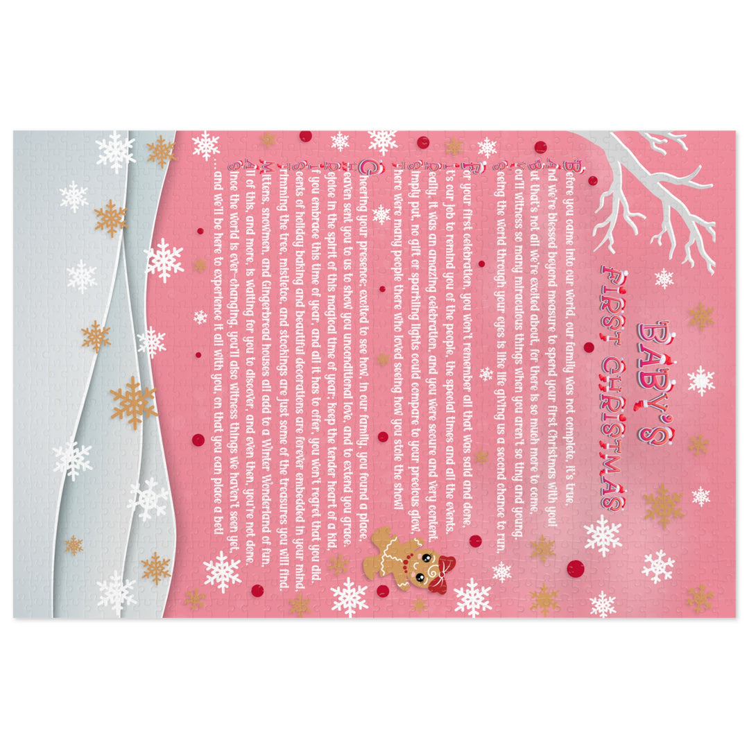 Baby's First Christmas Acrostic Poem Jigsaw Puzzle - Gingerbread - Pink - Tin Box