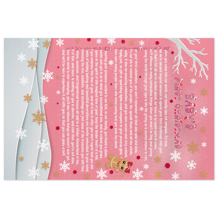 Baby's First Christmas Acrostic Poem Jigsaw Puzzle - Gingerbread - Pink - Tin Box