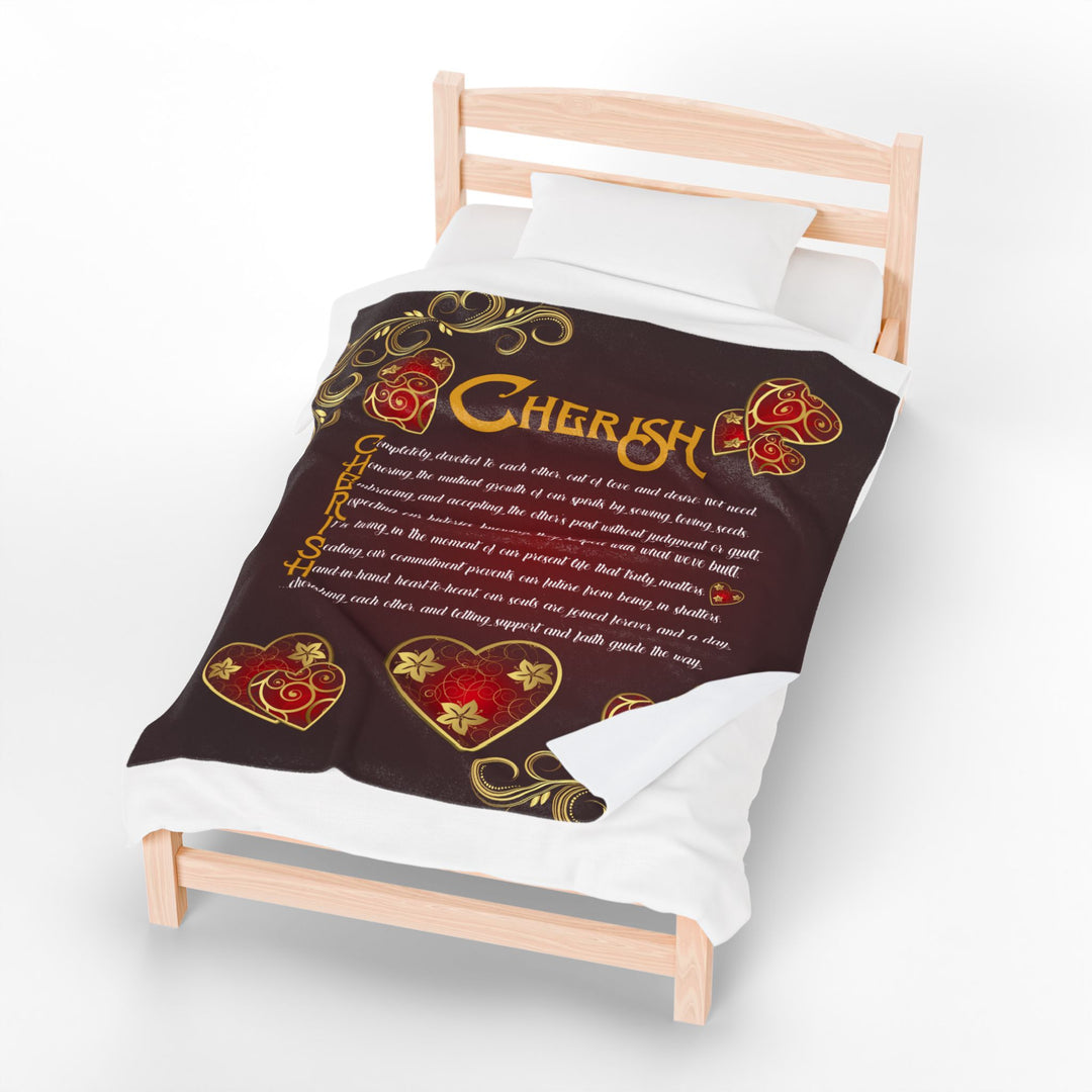 Cherish Acrostic Poem Velveteen Plush Blanket - Hearts