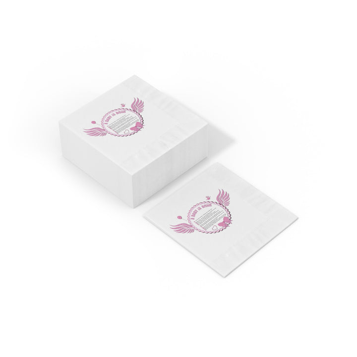 A Baby is Born Baby Shower Coined Napkins - Pink Wings - No Personalization
