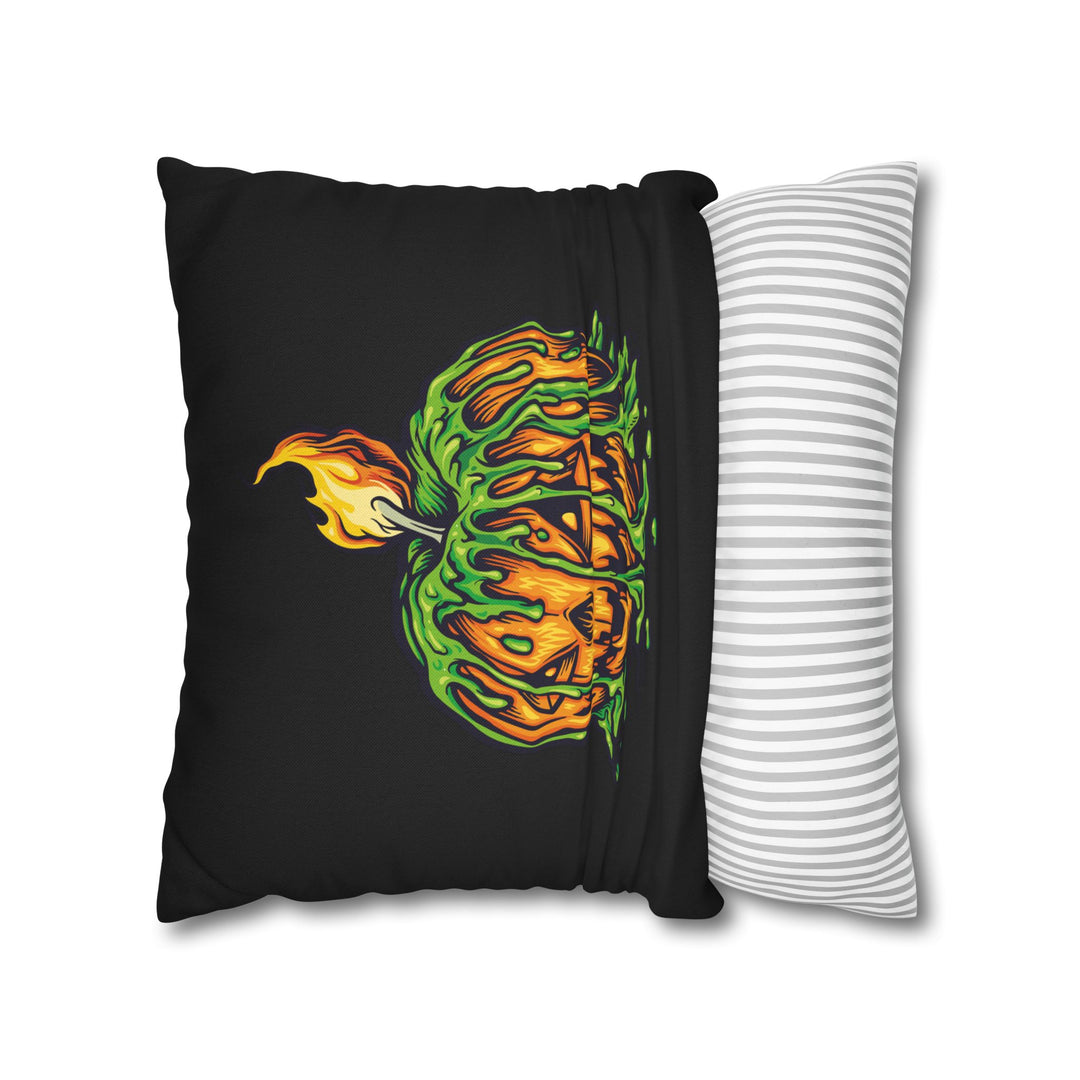 "Happy Halloween" Acrostic Poem Square Pillow Cover - Creepy Pumpkin
