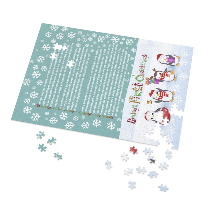 Baby's First Christmas Acrostic Poem Jigsaw Puzzle - Gingerbread - Penguins - Tin Box