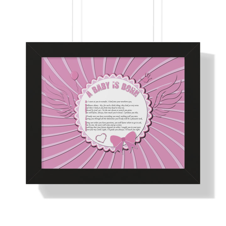 Baby Steps Acrostic Poem Framed Print "A Baby is Born" - Pink