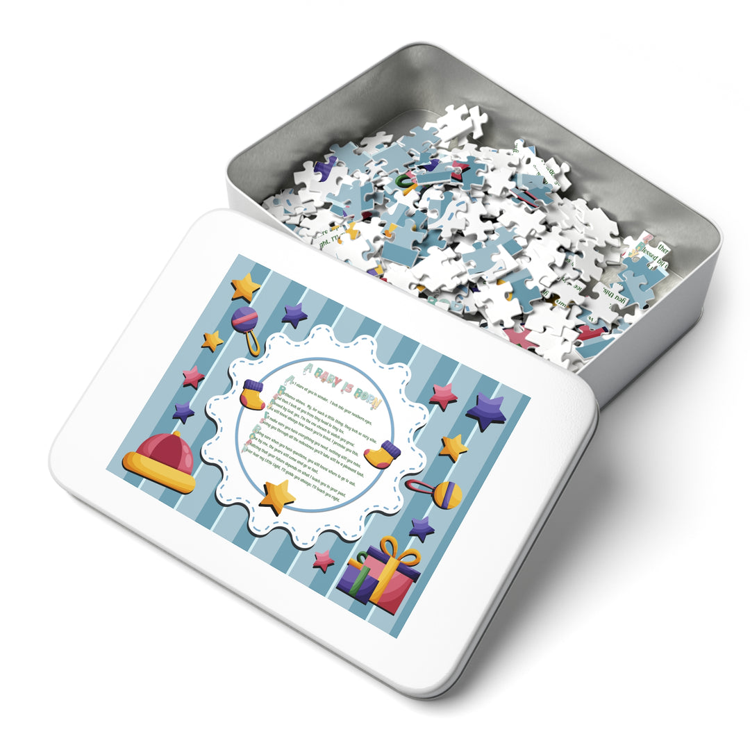A Baby is Born Acrostic Poem Puzzle - Stars - Tin Box