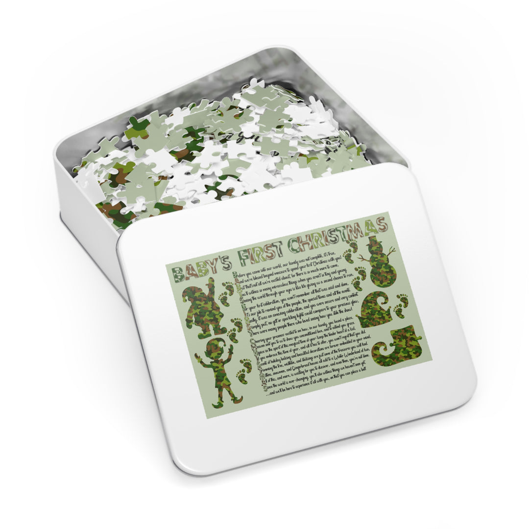 Baby's First Christmas Acrostic Poem Puzzle - Camo - Tin Box