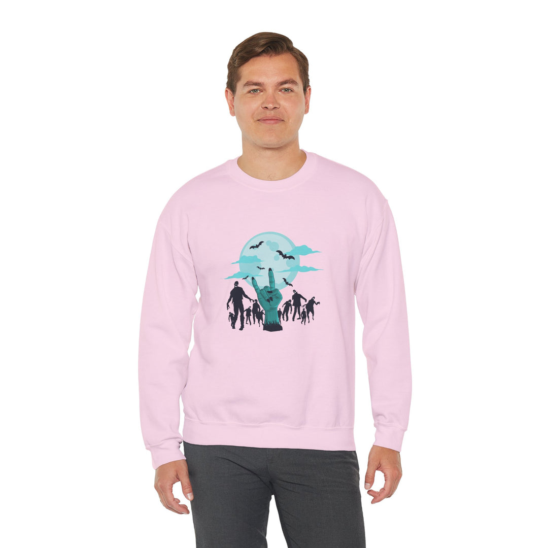 Happy Halloween Acrostic Poem Sweatshirt - "Rock On" Hand and Zombies