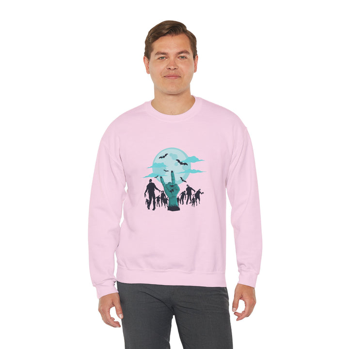 Happy Halloween Acrostic Poem Sweatshirt - "Rock On" Hand and Zombies