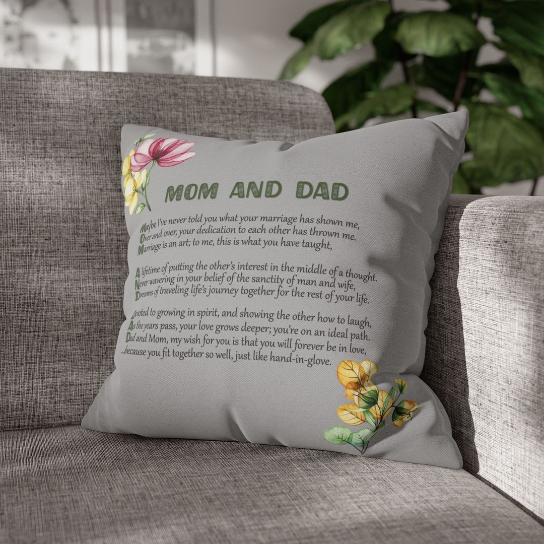 Mom and Dad Acrostic Poem Pillow Cover - Grey