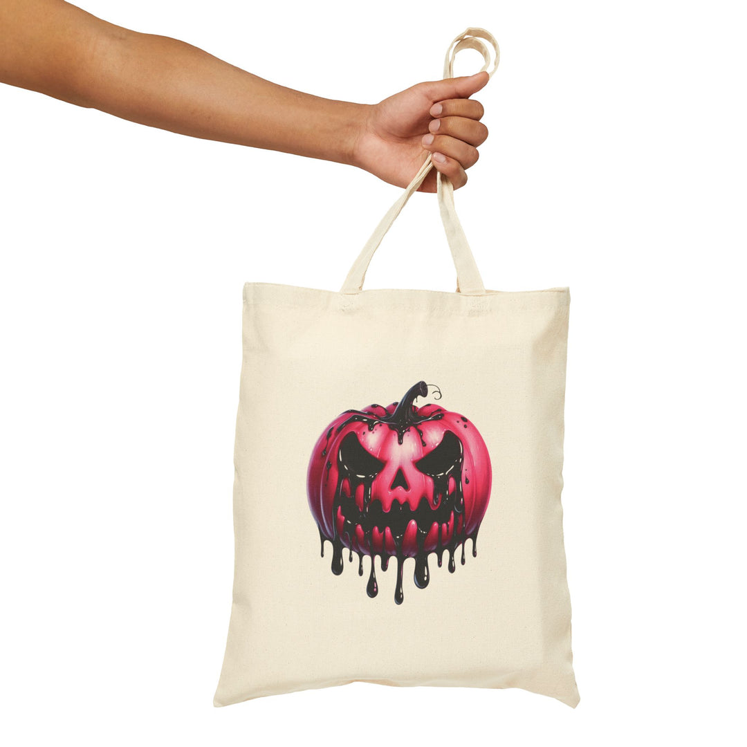 Happy Halloween Acrostic Poem Canvas Candy Tote Bag - Creepy Pink Pumpkin - No Personalization