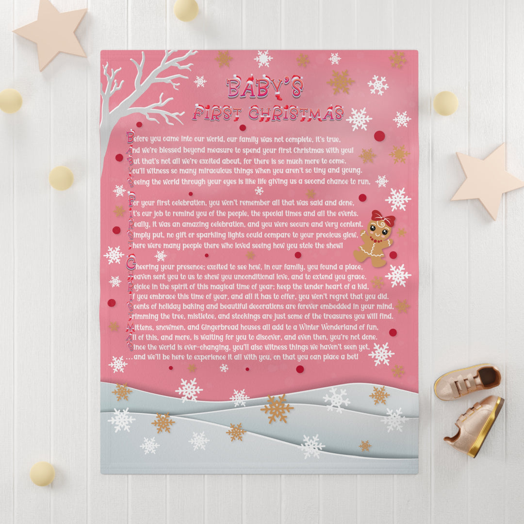 Baby Steps Baby Blanket with Acrostic Poem - "Baby's First Christmas". Gingerbread Baby Girl