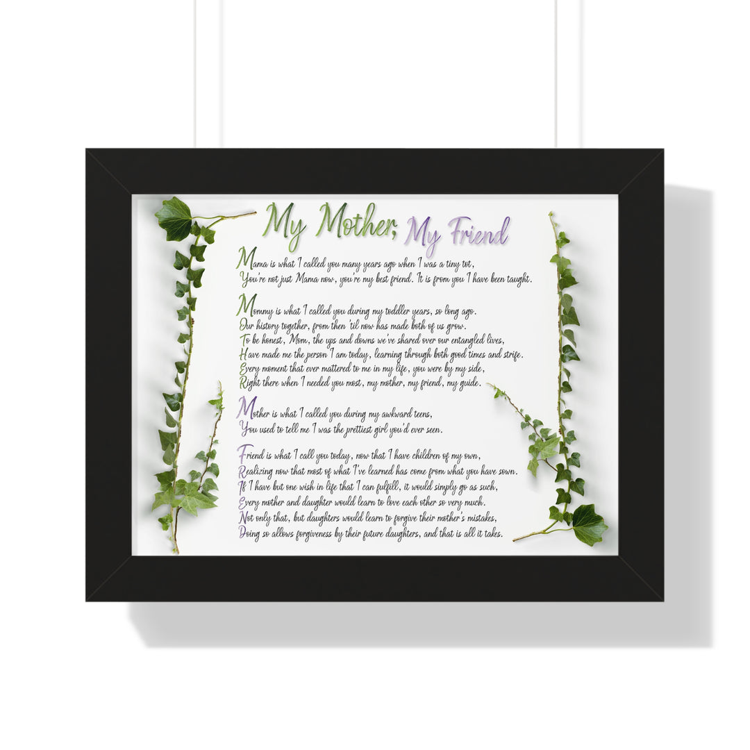 "My Mother, My Friend" Framed Acrostic Poem Print - Soft