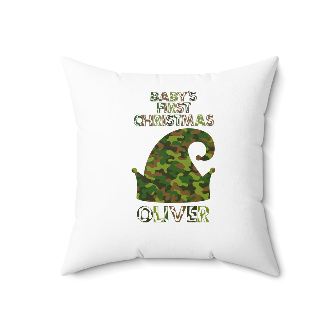 "Baby's First Christmas" Acrostic Poem Pillow - Camo Elf Hat- Personalized