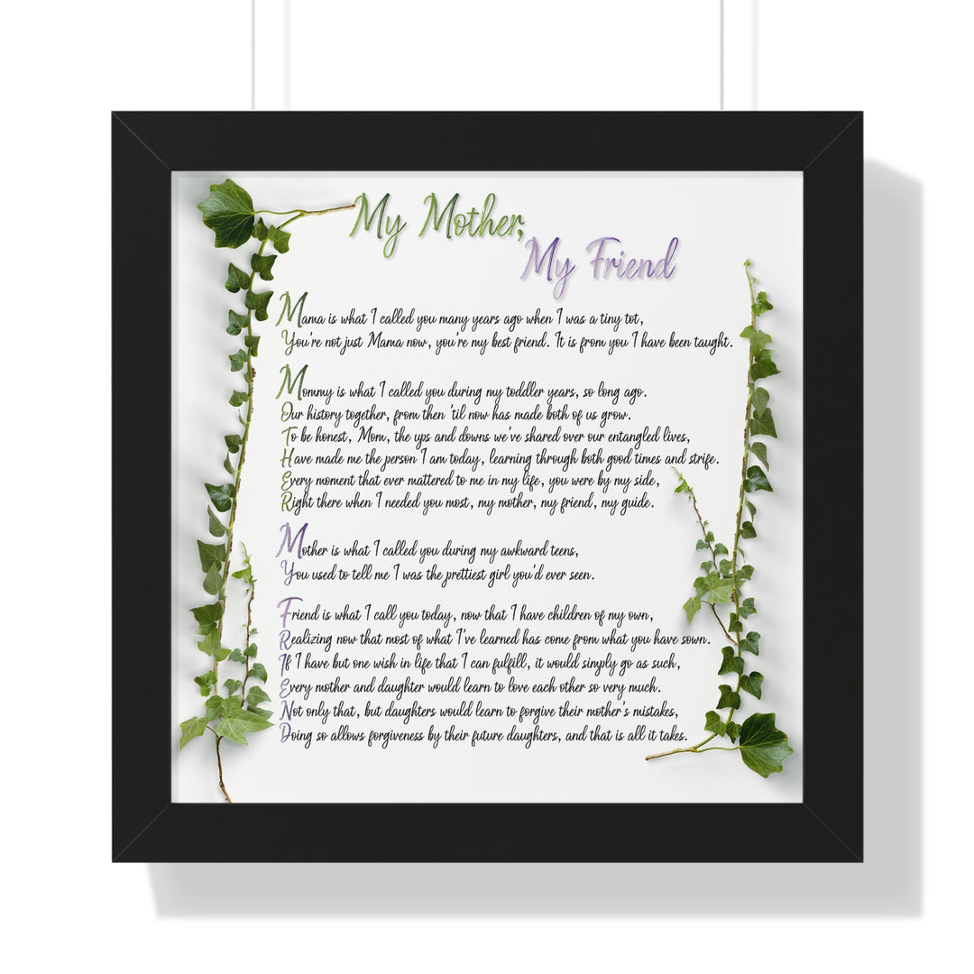 "My Mother, My Friend" Framed Acrostic Poem Print - Soft
