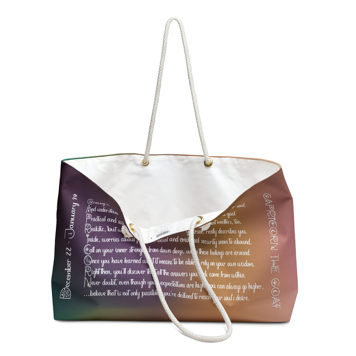 Weekender Bag with Acrostic Poem Spelling out "Capricorn"