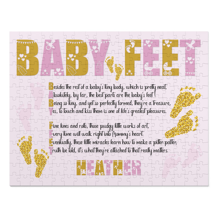 Baby Feet Acrostic Poem Puzzle - Pink and Gold - Tin Box - Personalized
