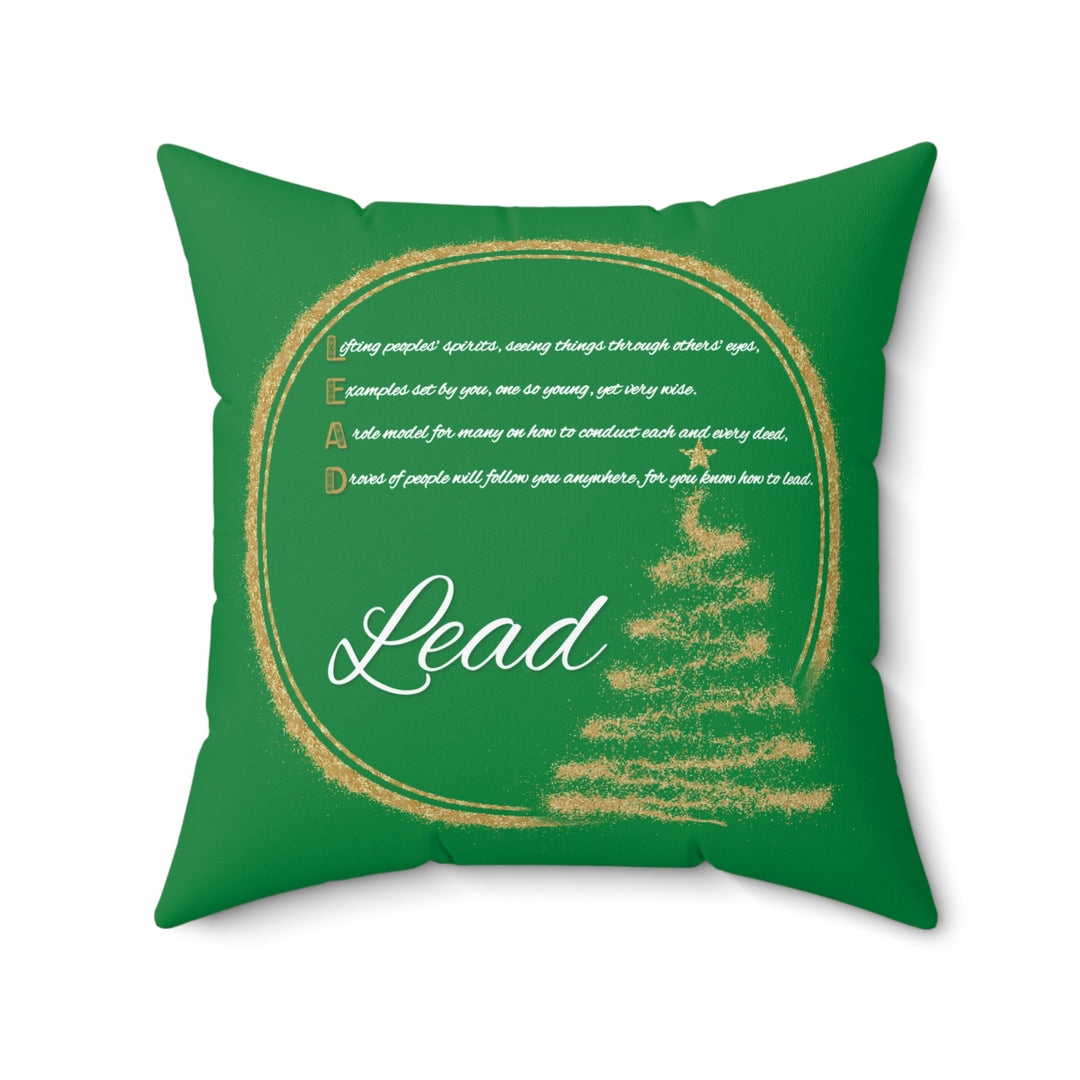 "Lead" Acrostic Poem Pillow from "Learn, Lead, Believe" Collection - Green