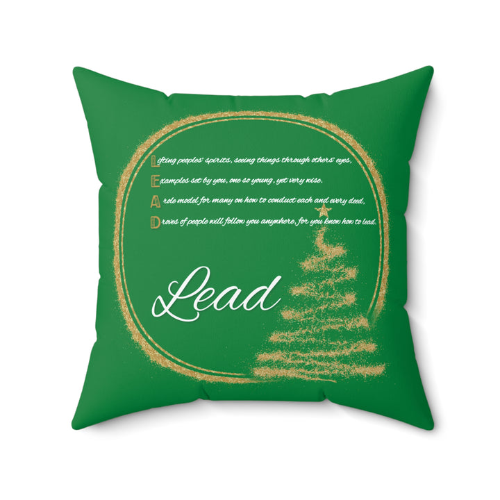 "Lead" Acrostic Poem Pillow from "Learn, Lead, Believe" Collection - Green