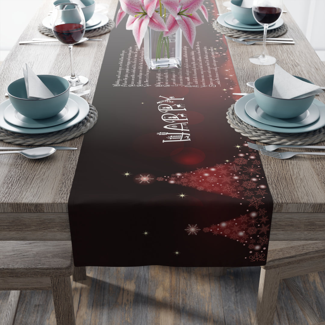 Happy Holidays Acrostic Poem Table Runner - Burgandy