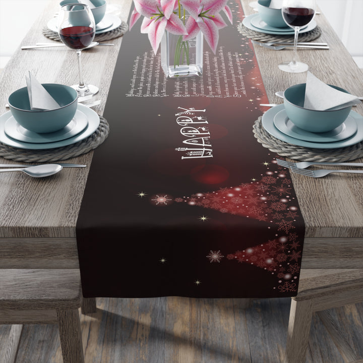 Happy Holidays Acrostic Poem Table Runner - Burgandy