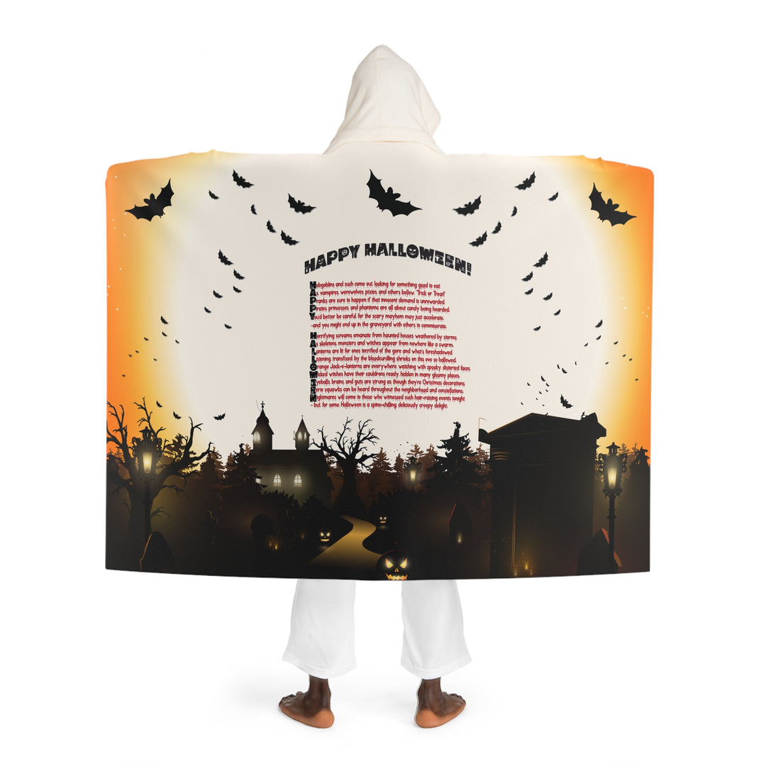 Happy Halloween Acrostic Poem Hooded Sherpa Fleece Blanket  - Haunted House