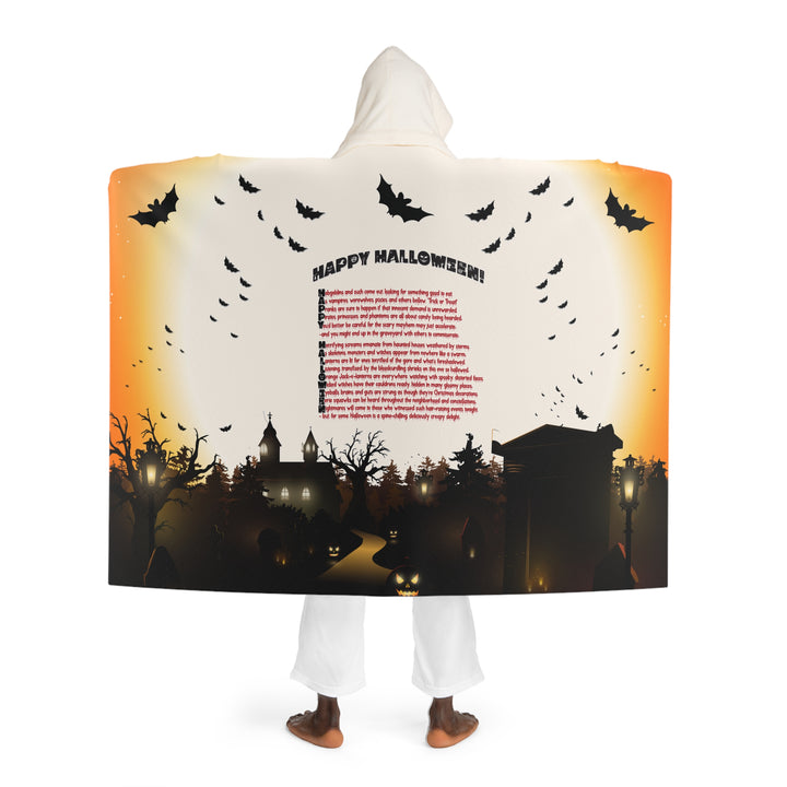 Happy Halloween Acrostic Poem Hooded Sherpa Fleece Blanket  - Haunted House