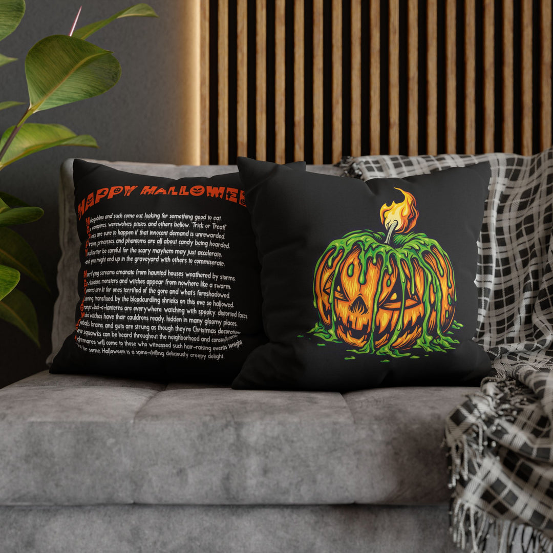 "Happy Halloween" Acrostic Poem Square Pillow Cover - Creepy Pumpkin