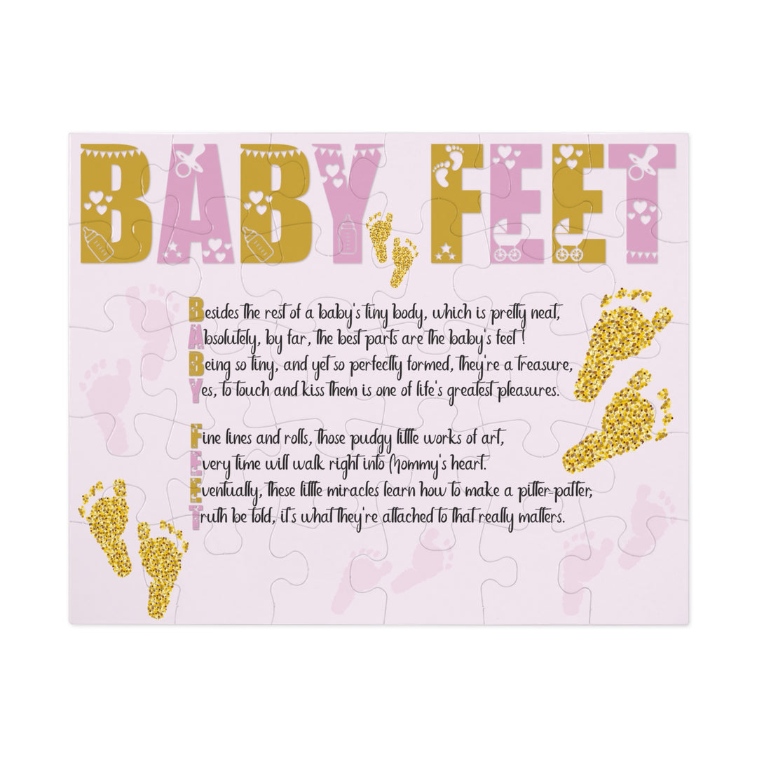 Baby Feet Acrostic Poem Puzzle - Pink and Gold - Tin Box - No Personalization