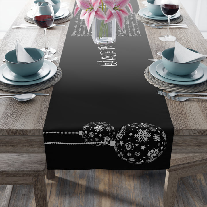 Happy Holidays Acrostic Poem Table Runner - Black-Ornaments