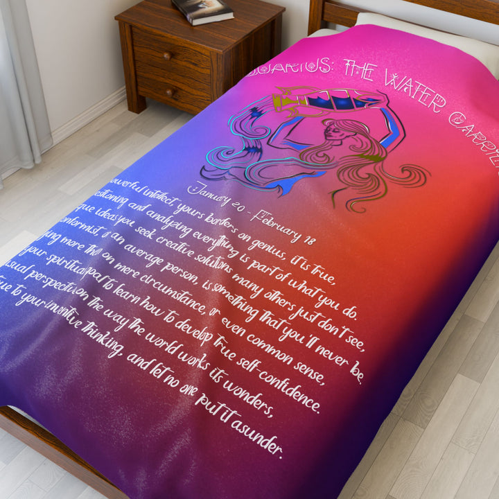 Aquarius Acrostic Poem Velveteen Plush Blanket - Colored