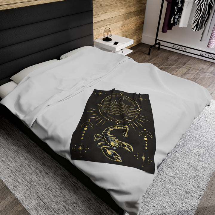Written in the Stars Velveteen plush blanket with acrostic poem spelling out "Scorpio"