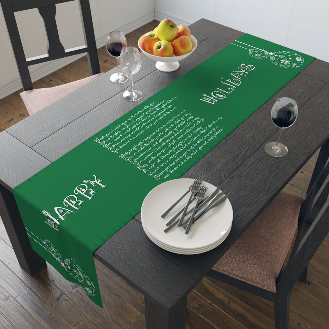 Happy Holidays Acrostic Poem Table Runner - Green-Ornaments