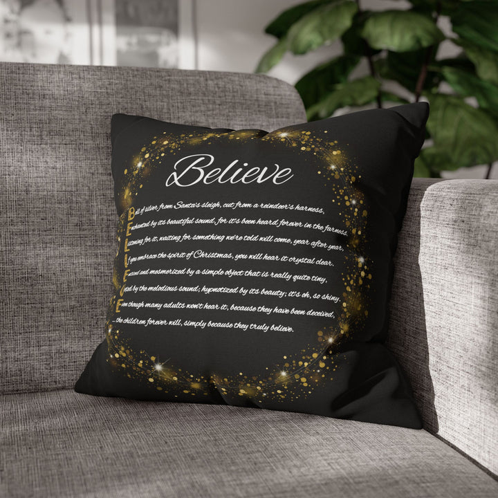 "Believe" Acrostic Poem Pillow Cover from "Learn, Lead, Believe" Collection - Black