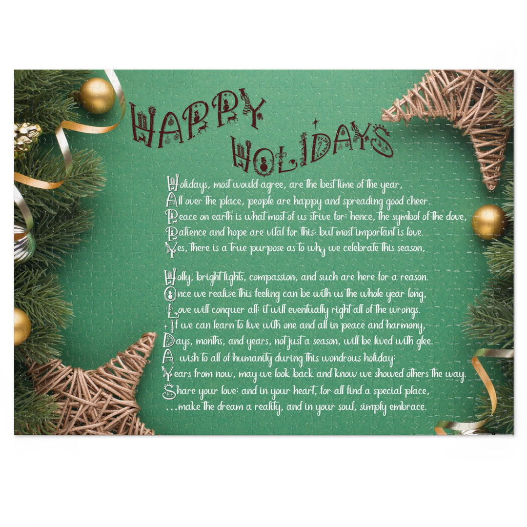 Happy Holidays Acrostic Poem Puzzle - Green Boho - Tin Box