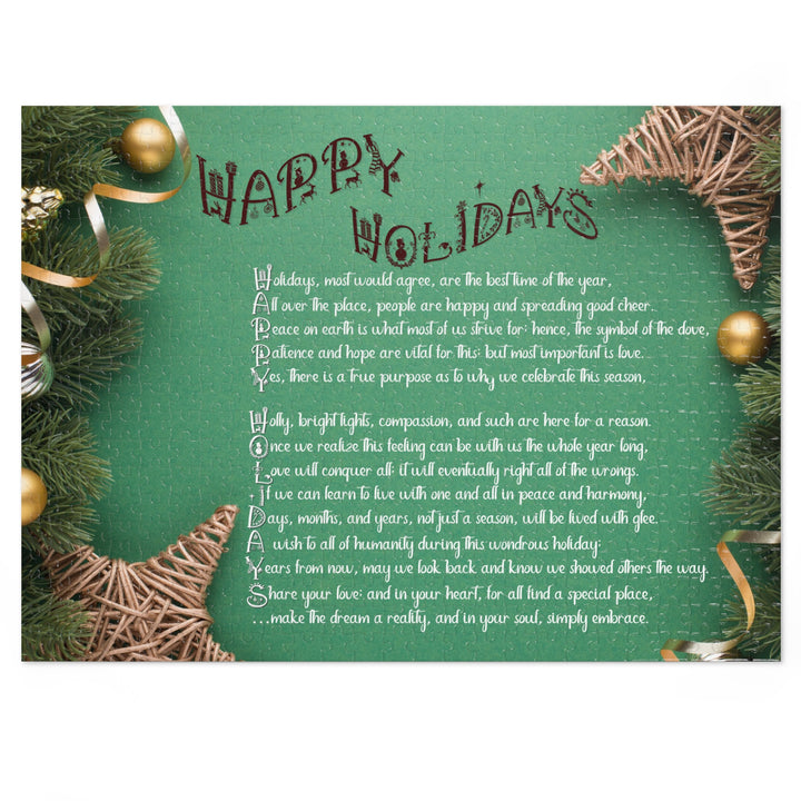 Happy Holidays Acrostic Poem Puzzle - Green Boho - Tin Box