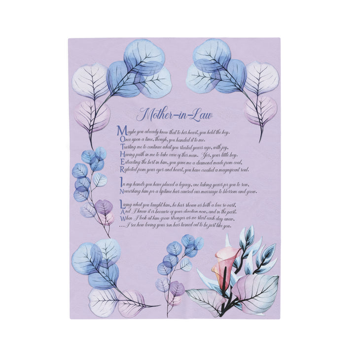 It's Just a Phrase Velveteen Plush Blanket with Acrostic Poem Spelling out "Mother-in-Law" - Transparent Flowers