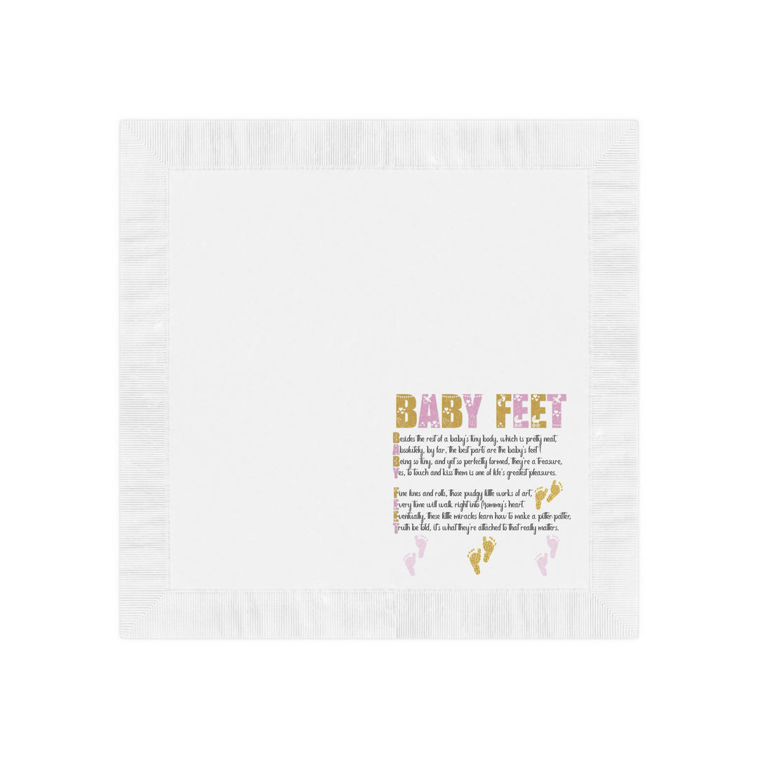 "Baby Feet" White Coined Napkins Baby Shower Napkins - Pink-Gold - No Personalization