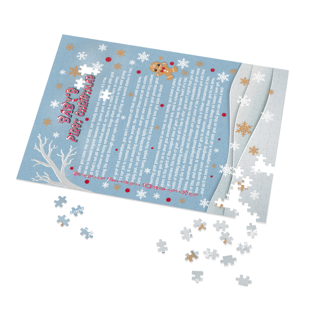 Baby's First Christmas Acrostic Poem Puzzle - Gingerbread - Blue - Tin Box