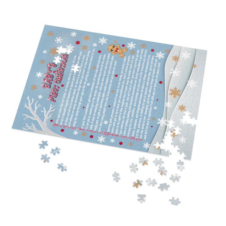 Baby's First Christmas Acrostic Poem Puzzle - Gingerbread - Blue - Tin Box