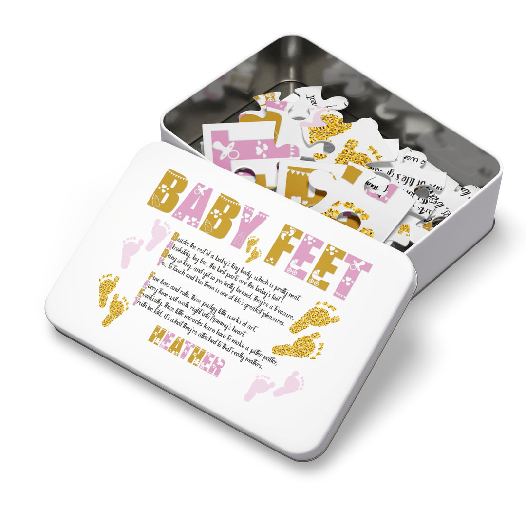 "Baby Feet" Acrostic Poem Jigsaw Puzzle - Pink and Gold - Personalized